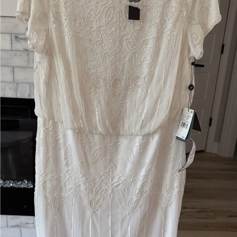 Adrianna Papell Cream Beaded, Embroidered Midi Dress
